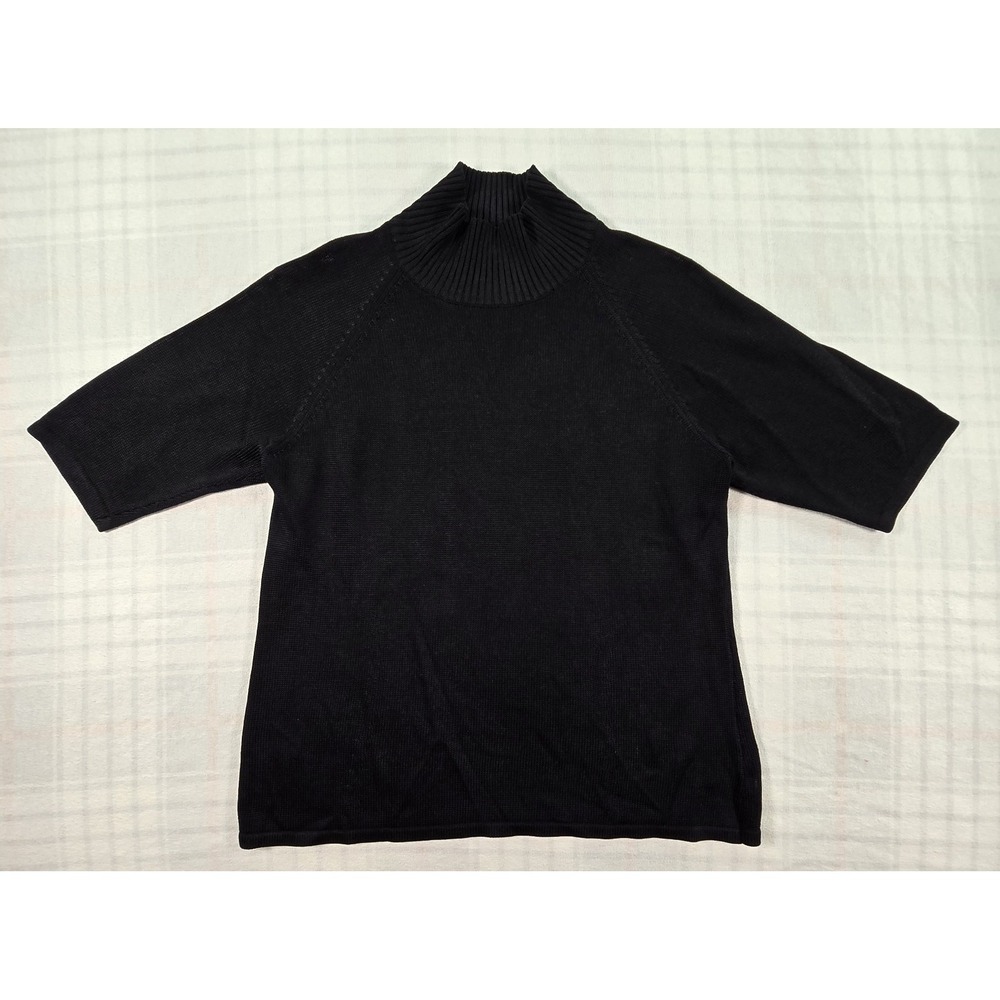 Dana Buchman Womens Mock Neck Short Sleeve Sweater 100% Silk Knit Black L